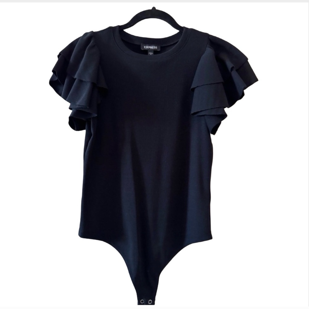 Express Black Ribbed Crewneck Top